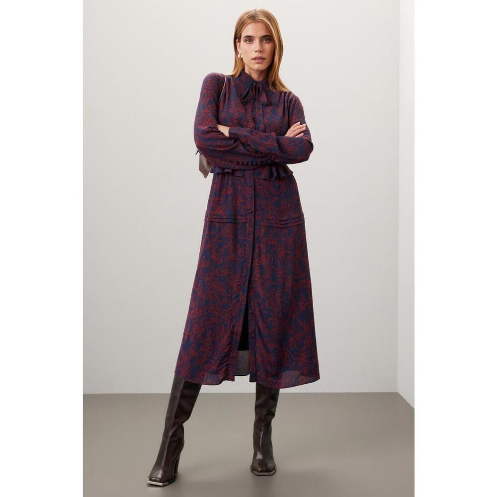 Jason Wu x RTR Blue Floral Shirt Dress Size 14 (Creasing & Stain)